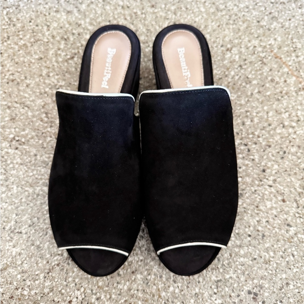 Beautifeel black velvet leather heel mule slip on slides 38 - Picture 3 of 7